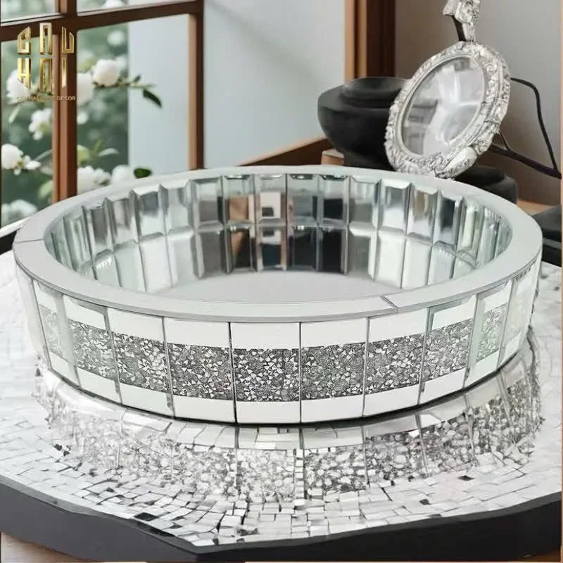 KHAY TRÒN CRYSTAL MIRROR LUXE TRAY FW25 - CẬU HAI HOME DECOR