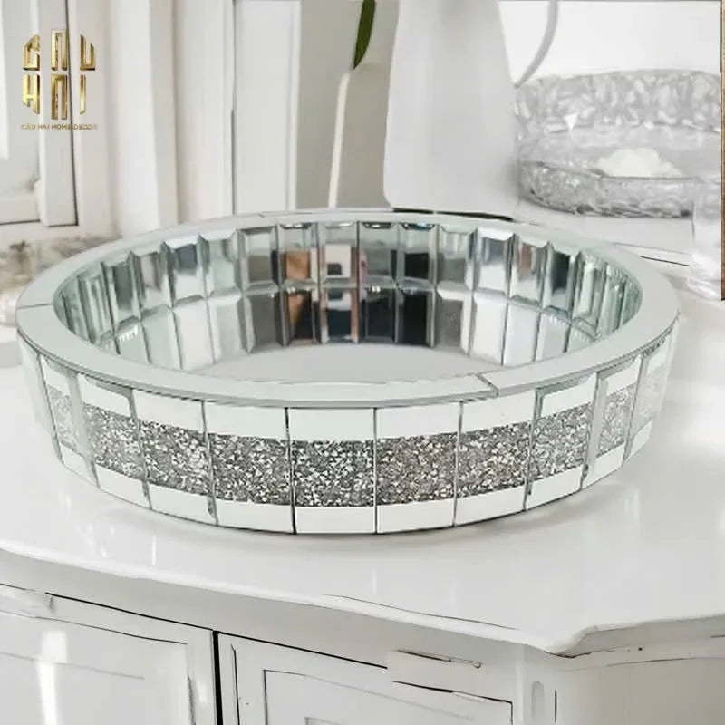 KHAY TRÒN CRYSTAL MIRROR LUXE TRAY FW25 - CẬU HAI HOME DECOR