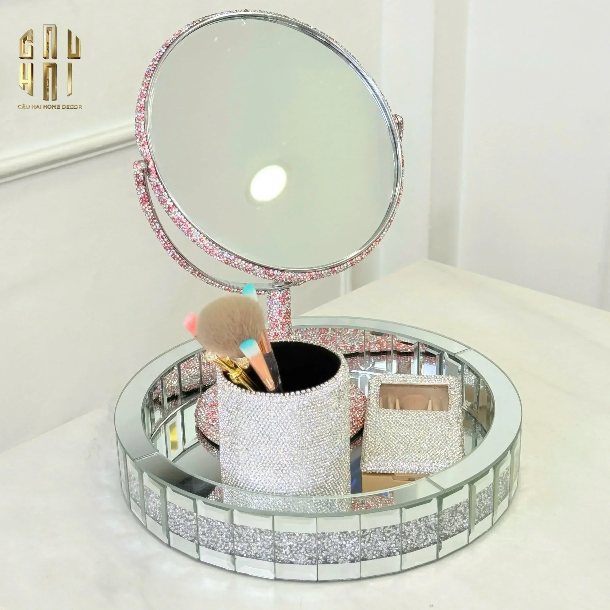 KHAY TRÒN CRYSTAL MIRROR LUXE TRAY FW25 - CẬU HAI HOME DECOR