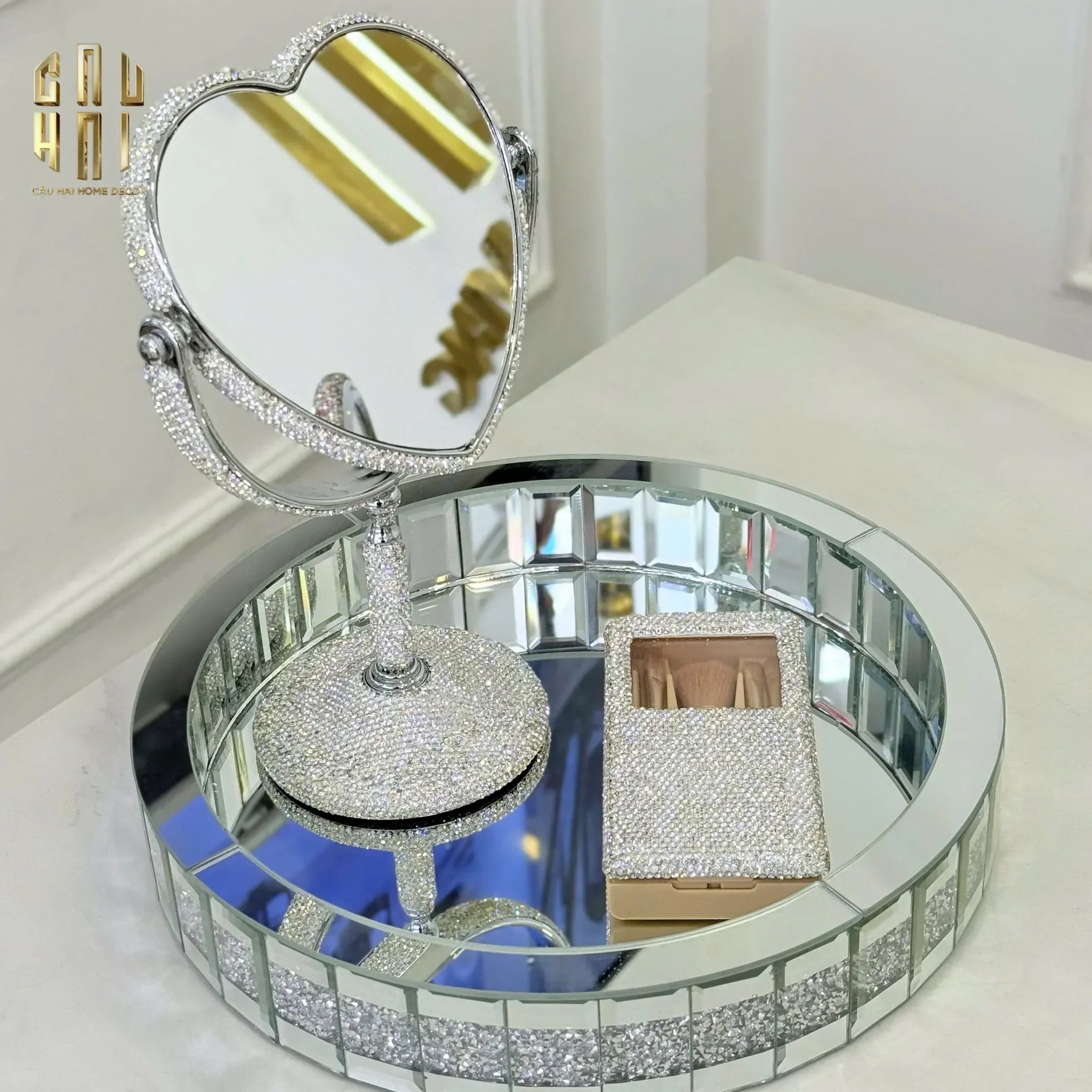 KHAY TRÒN CRYSTAL MIRROR LUXE TRAY FW25 - CẬU HAI HOME DECOR