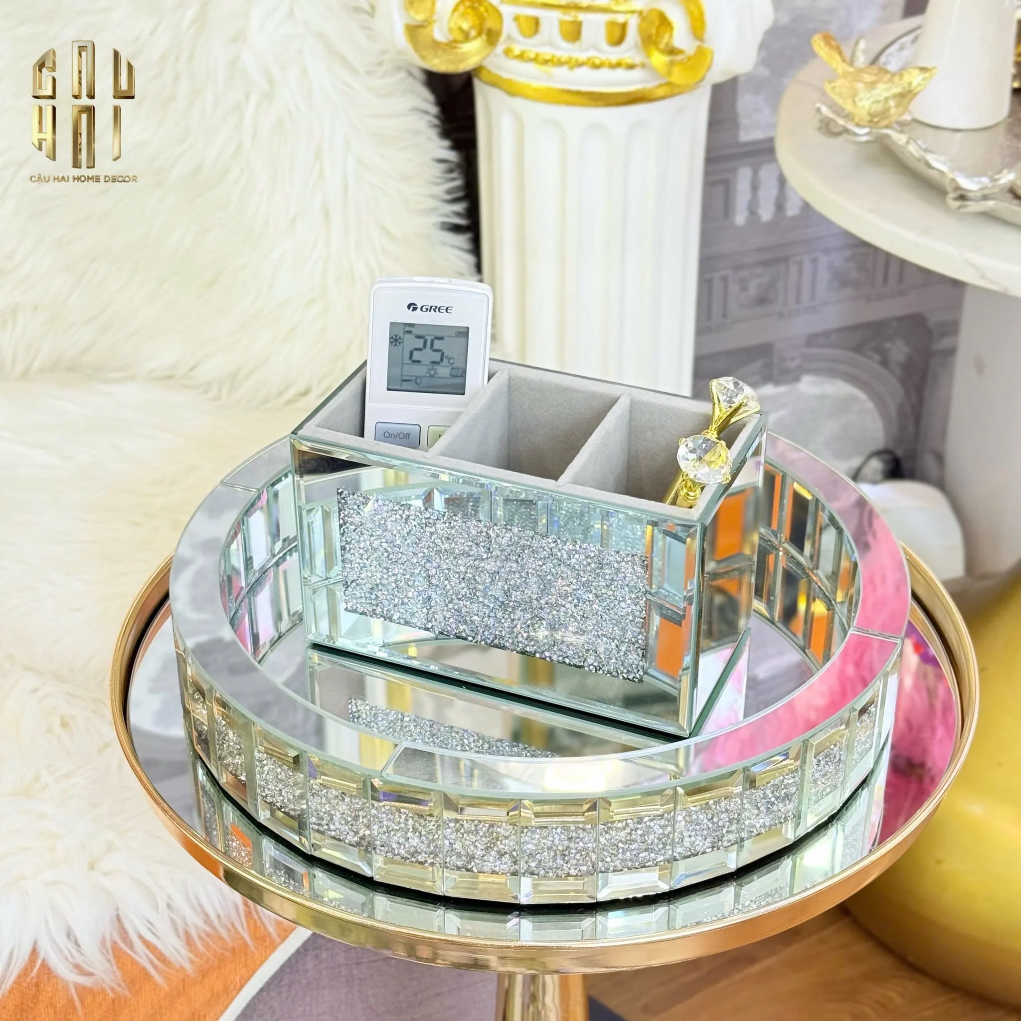 KHAY TRÒN CRYSTAL MIRROR LUXE TRAY FW25 - CẬU HAI HOME DECOR