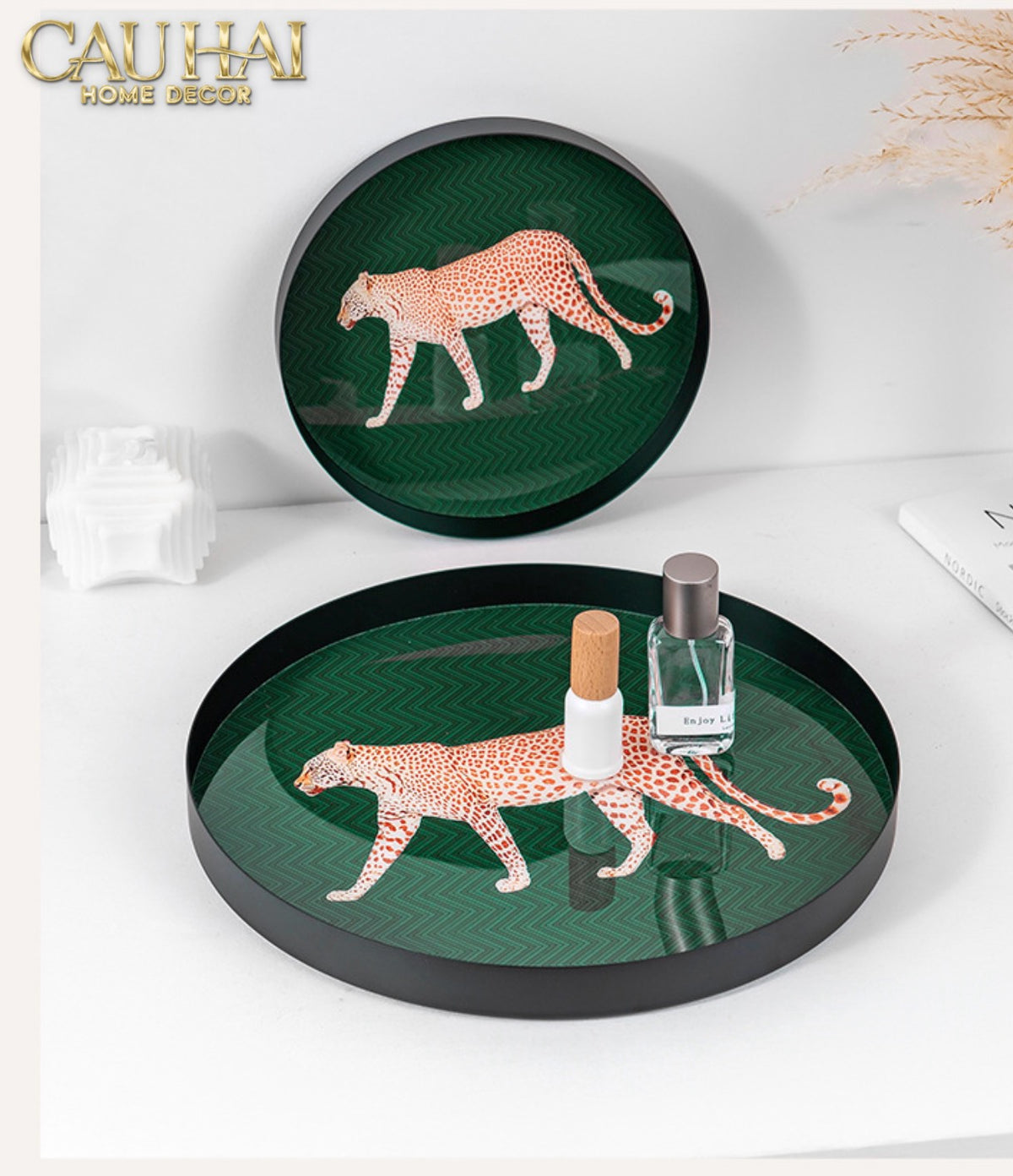 Khay Tròn Mặt Acrylic Báo Đốm Emerald Leopard Écartier Ronde Decorative Trays 30x30x2.7-KHAY TRANG TRÍ-CẬU HAI HOME DECOR-CẬU HAI HOME DECOR