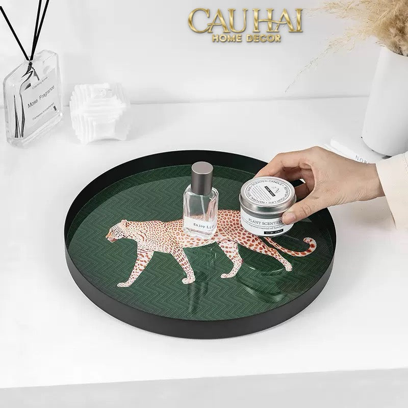 Khay Tròn Mặt Acrylic Báo Đốm Emerald Leopard Écartier Ronde Decorative Trays 30x30x2.7-KHAY TRANG TRÍ-CẬU HAI HOME DECOR-CẬU HAI HOME DECOR