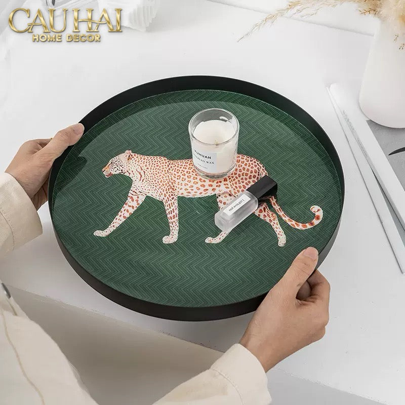 Khay Tròn Mặt Acrylic Báo Đốm Emerald Leopard Écartier Ronde Decorative Trays 30x30x2.7-KHAY TRANG TRÍ-CẬU HAI HOME DECOR-CẬU HAI HOME DECOR