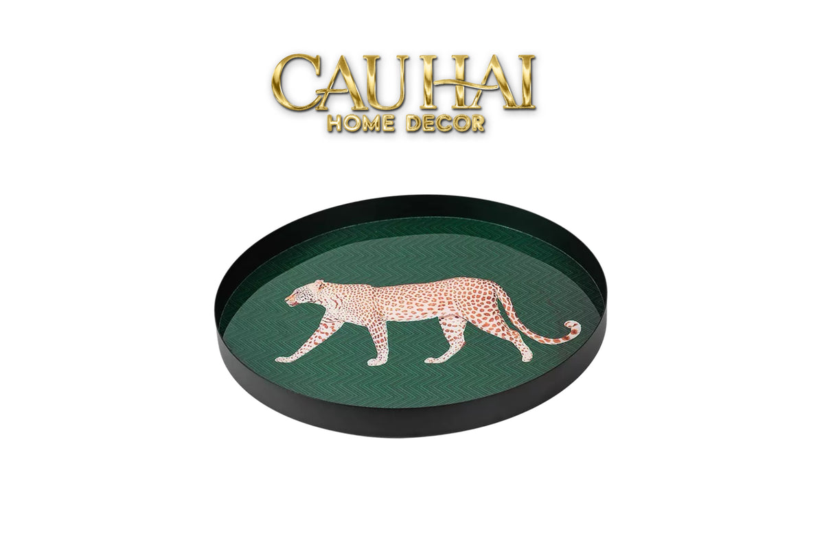 Khay Tròn Mặt Acrylic Báo Đốm Emerald Leopard Écartier Ronde Decorative Trays 30x30x2.7-KHAY TRANG TRÍ-CẬU HAI HOME DECOR-CẬU HAI HOME DECOR