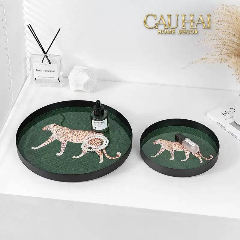Khay Tròn Mặt Acrylic Báo Đốm Emerald Leopard Écartier Ronde Decorative Trays 30x30x2.7-KHAY TRANG TRÍ-CẬU HAI HOME DECOR-CẬU HAI HOME DECOR