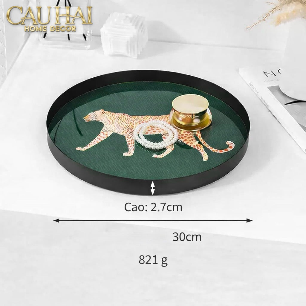 Khay Tròn Mặt Acrylic Báo Đốm Emerald Leopard Écartier Ronde Decorative Trays 30x30x2.7-KHAY TRANG TRÍ-CẬU HAI HOME DECOR-CẬU HAI HOME DECOR