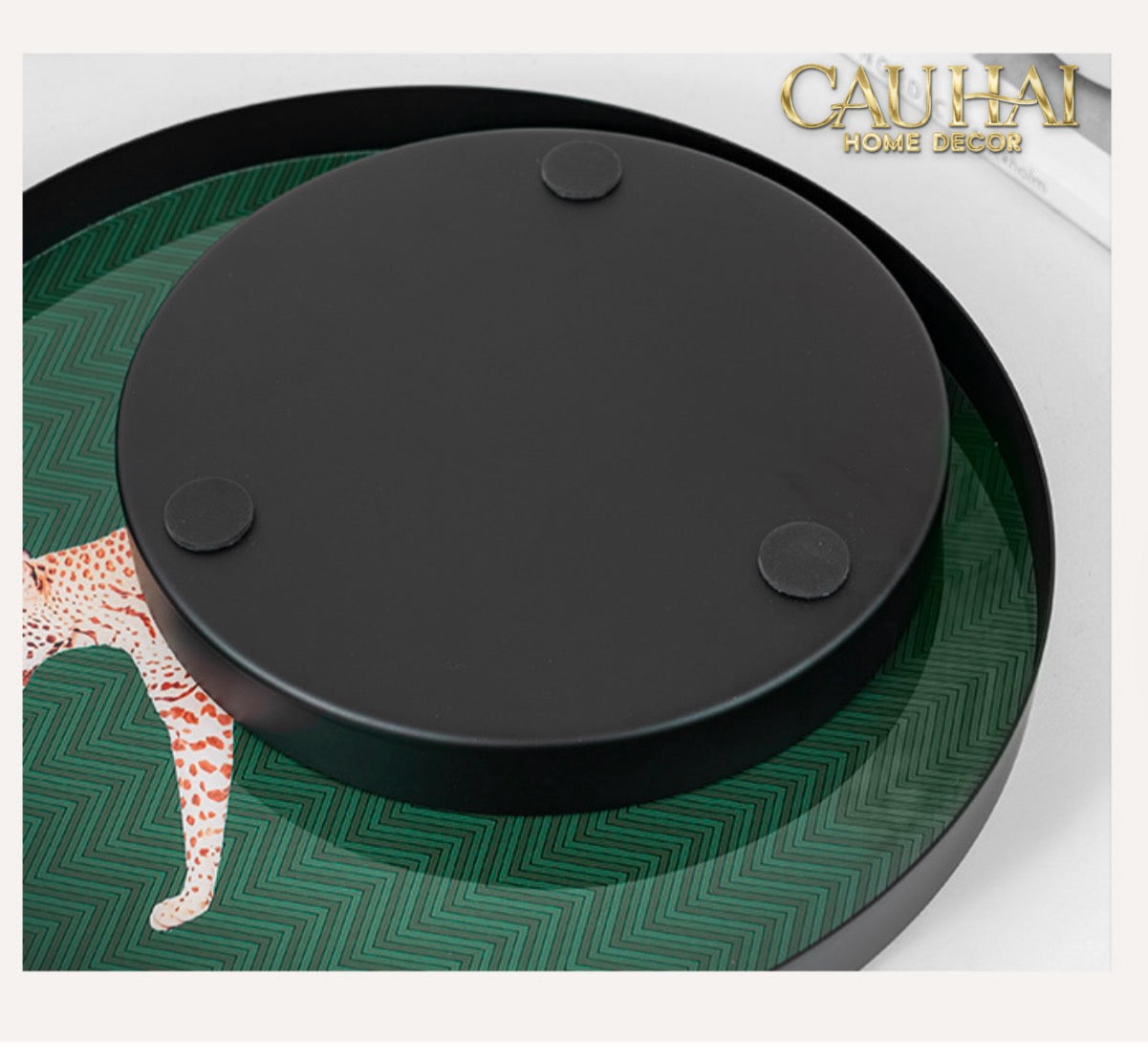 Khay Tròn Mặt Acrylic Báo Đốm Emerald Leopard Écartier Ronde Decorative Trays 30x30x2.7-CẬU HAI HOME DECOR