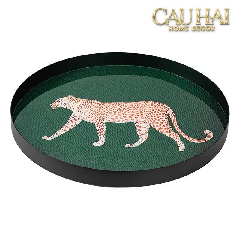 Khay Tròn Mặt Acrylic Báo Đốm Emerald Leopard Écartier Ronde Decorative Trays 30x30x2.7-KHAY TRANG TRÍ-CẬU HAI HOME DECOR-CẬU HAI HOME DECOR