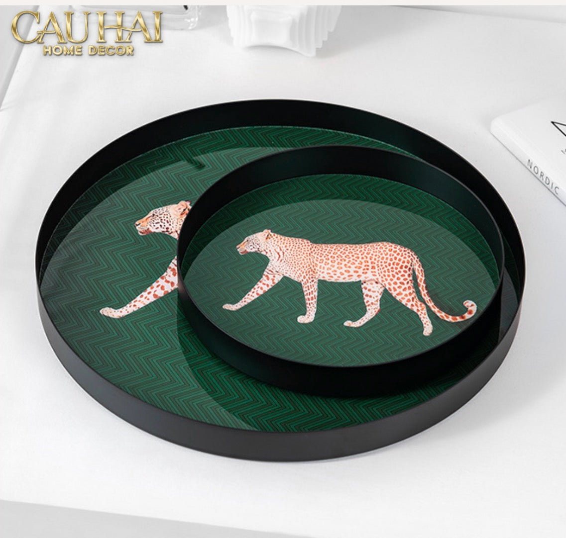 Khay Tròn Mặt Acrylic Báo Đốm Emerald Leopard Écartier Ronde Decorative Trays 30x30x2.7-KHAY TRANG TRÍ-CẬU HAI HOME DECOR-CẬU HAI HOME DECOR