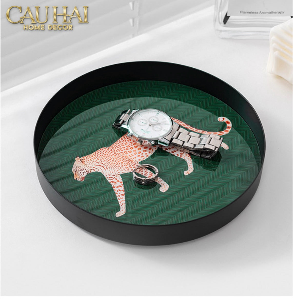 Khay Tròn Mặt Acrylic Báo Đốm Emerald Leopard Écartier Ronde Decorative Trays 30x30x2.7-KHAY TRANG TRÍ-CẬU HAI HOME DECOR-CẬU HAI HOME DECOR