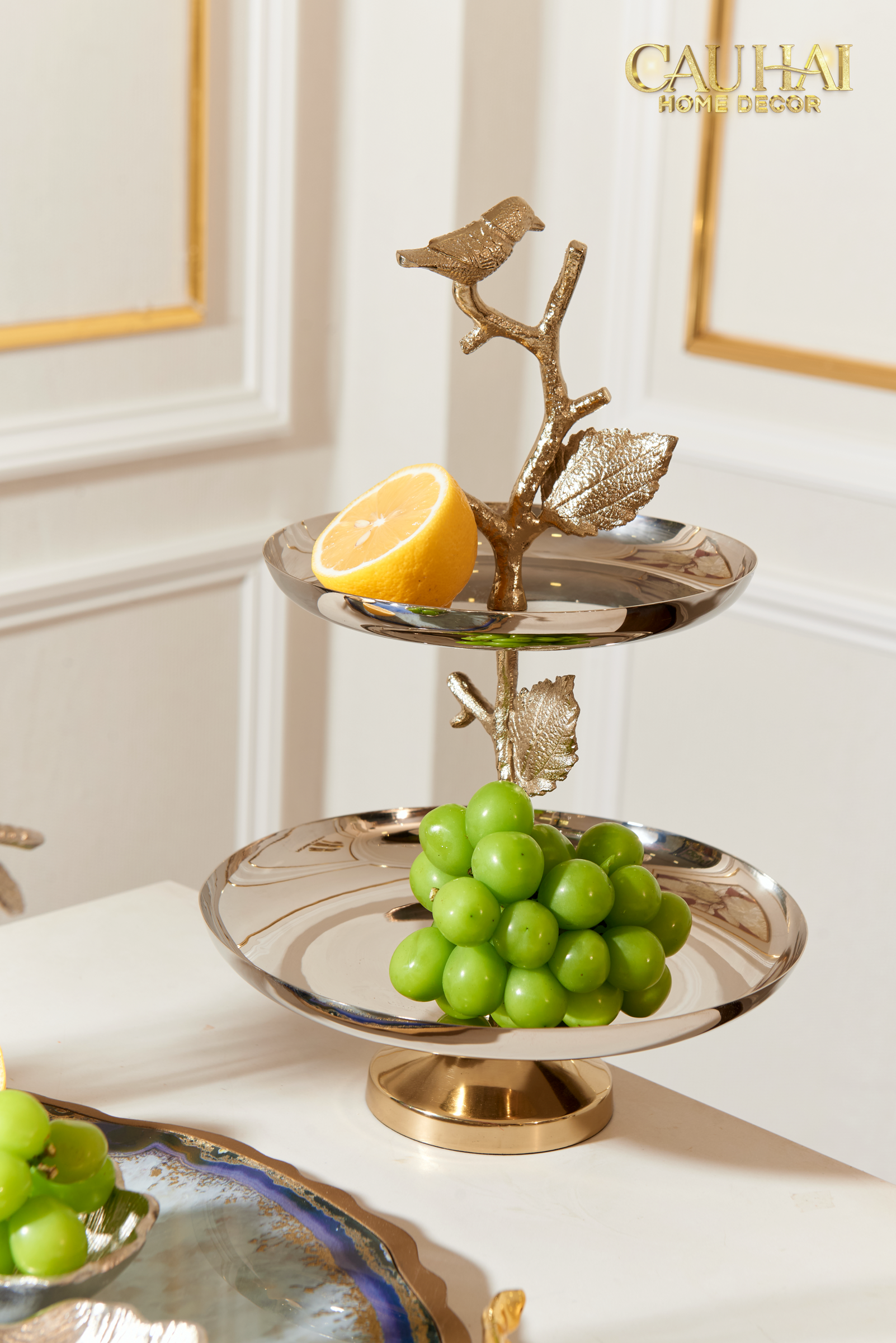 Đĩa 2 Tầng Platinum Elysian Golden Branch Canary Harmony  - Étagère  2 Niveaux 26x30