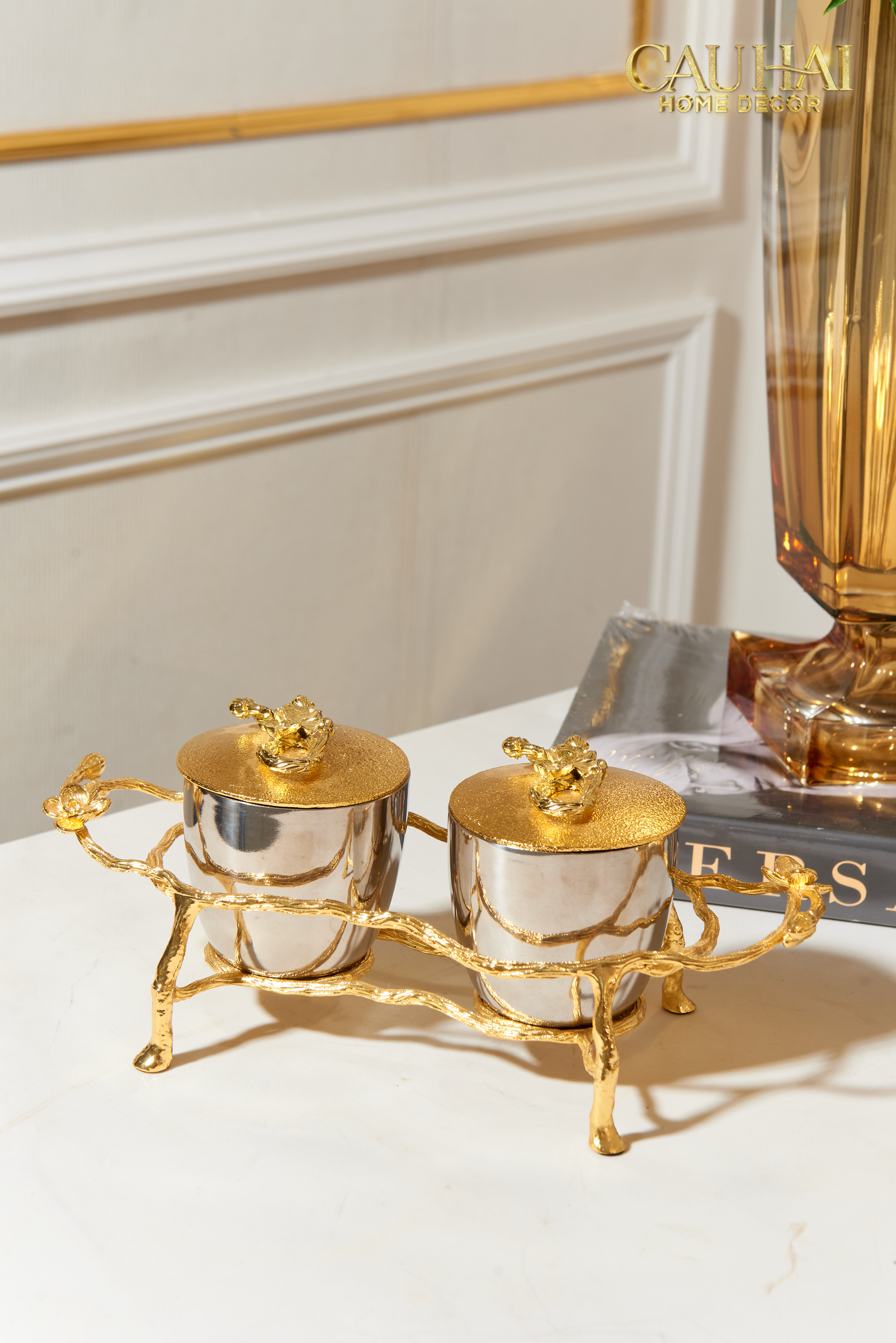 Elysian Couture - Lọ Kẹo Chân Đồng -  Brasson Platinum Jar.-  Les  Fleurs  12x12x28