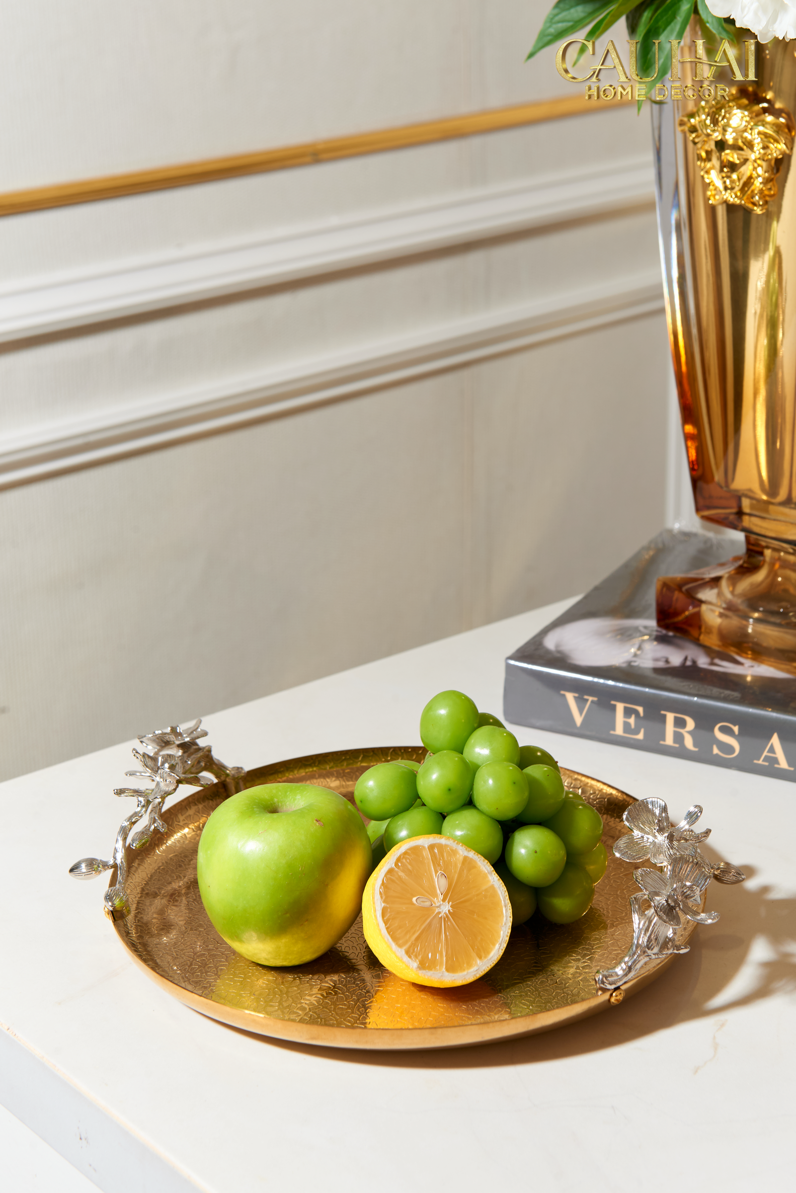 Maison Elysian Couture - Khay Tròn Đồng Platinum Cataleya Indira Brasson  Decorative Trays 27x30x8