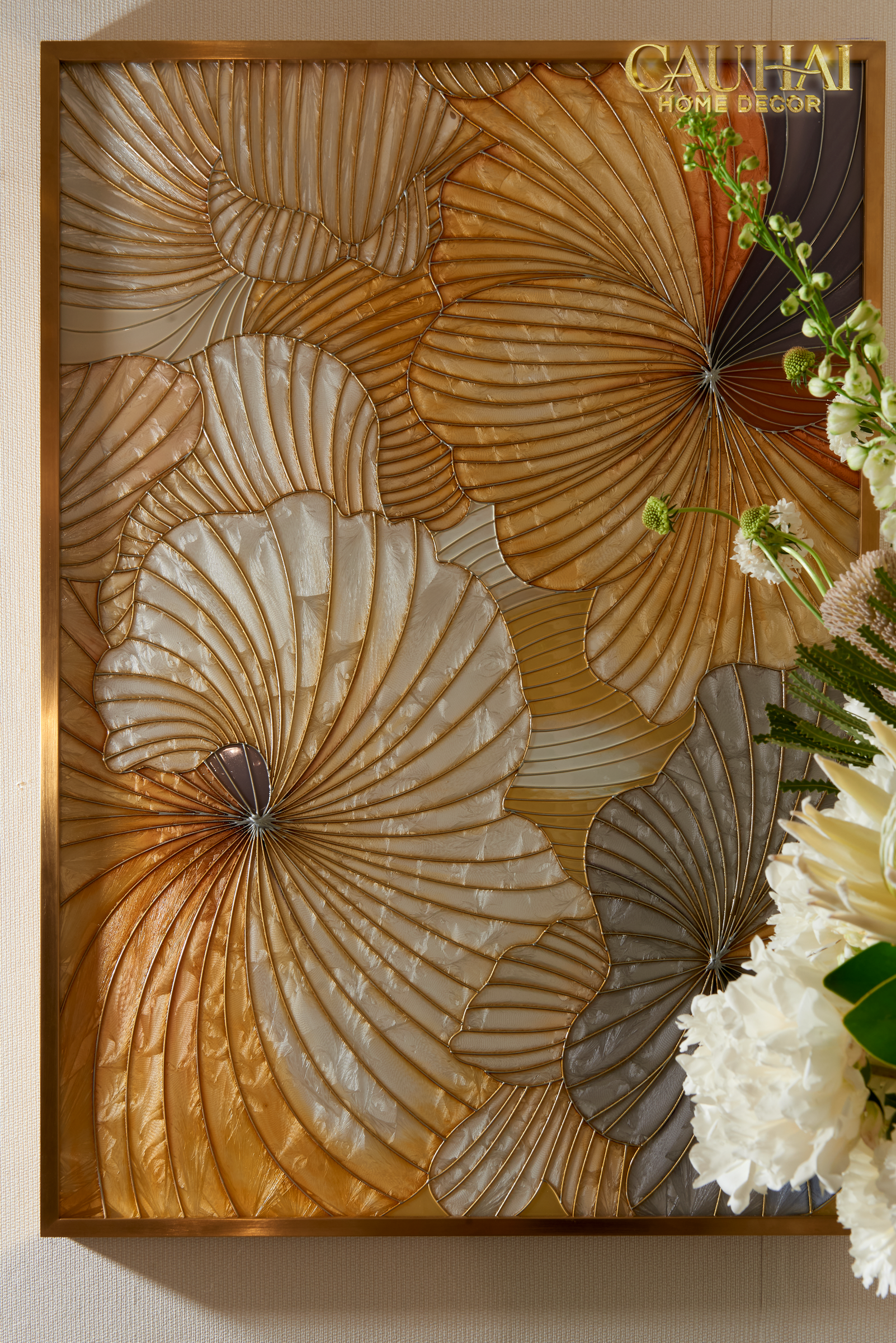 Maison Couture - Tranh Khảm Men Thuỷ Tinh Khung Thủ Công Khung Thép Không Gỉ Gilded Prism Enamel - Ginkgo Era 70x100