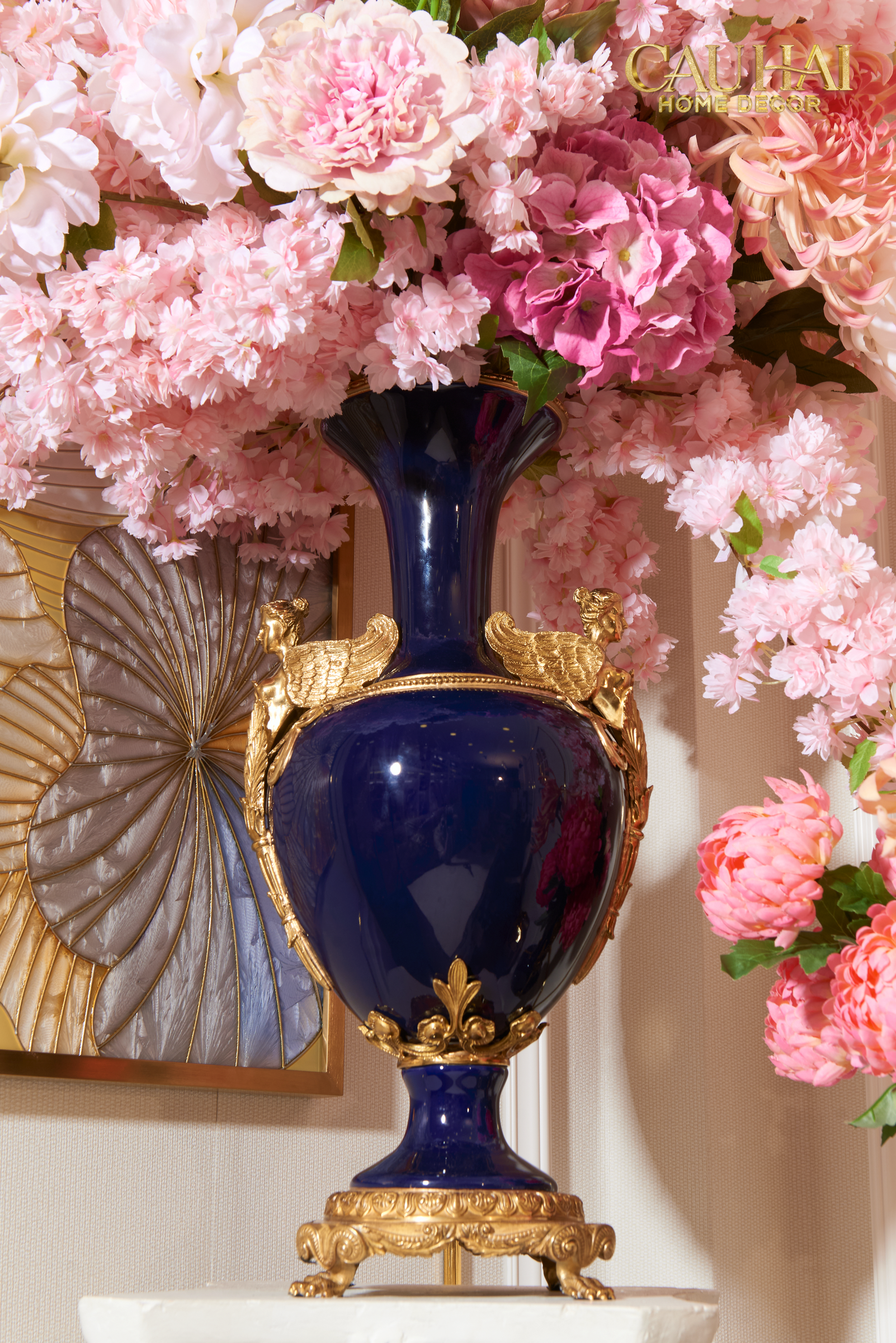 Maison Couture - Bình Hoa  Imperium Empire Divin Vase - Column Urn Seraphim – Imperial Cobalt H56x22x29