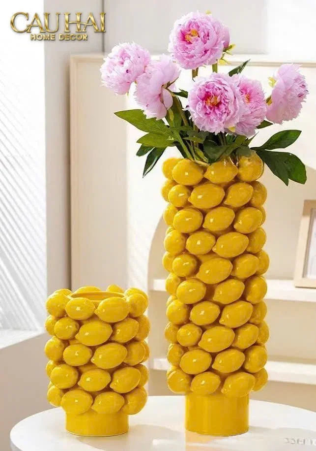 La Sicilia Royale - Bình Hoa Ceramic Citron - Éclat Jaune H25*19-BÌNH HOA-Đối tác tại Trung Quốc theo từng đơn đặt hàng-CẬU HAI HOME DECOR