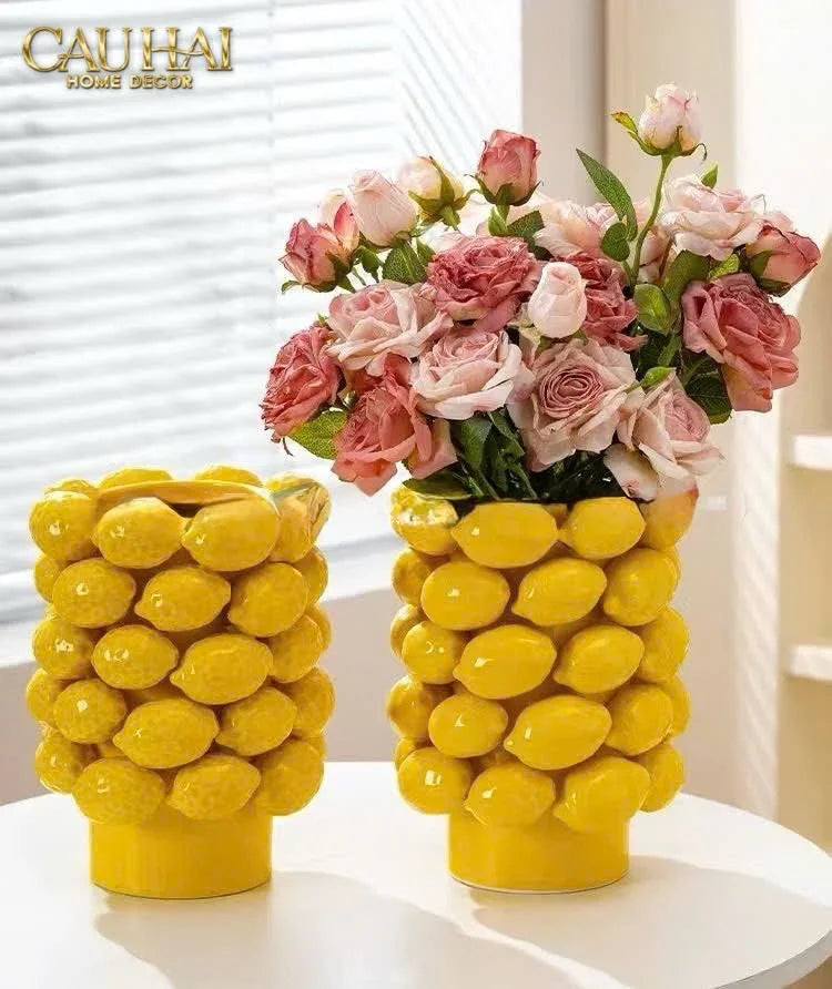 La Sicilia Royale - Bình Hoa Ceramic Citron - Éclat Jaune H25*19-BÌNH HOA-Đối tác tại Trung Quốc theo từng đơn đặt hàng-CẬU HAI HOME DECOR