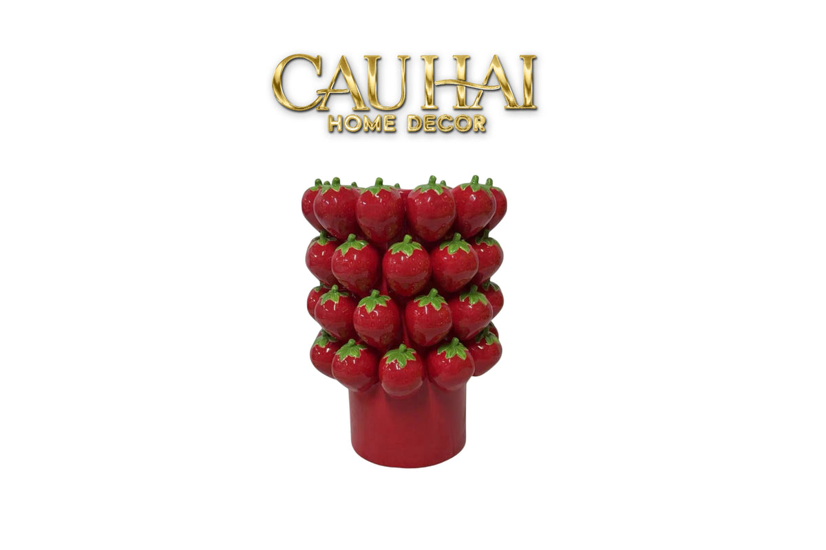 La Sicilia Royale - Bình Hoa Gốm Sứ Strawberry Impériale Rouge 19x26 H25-BÌNH HOA-CẬU HAI HOME DECOR-CẬU HAI HOME DECOR