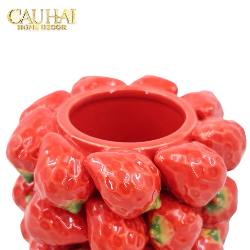 La Sicilia Royale - Bình Hoa Gốm Sứ Strawberry Impériale Rouge 19x26 H25-BÌNH HOA-CẬU HAI HOME DECOR-CẬU HAI HOME DECOR