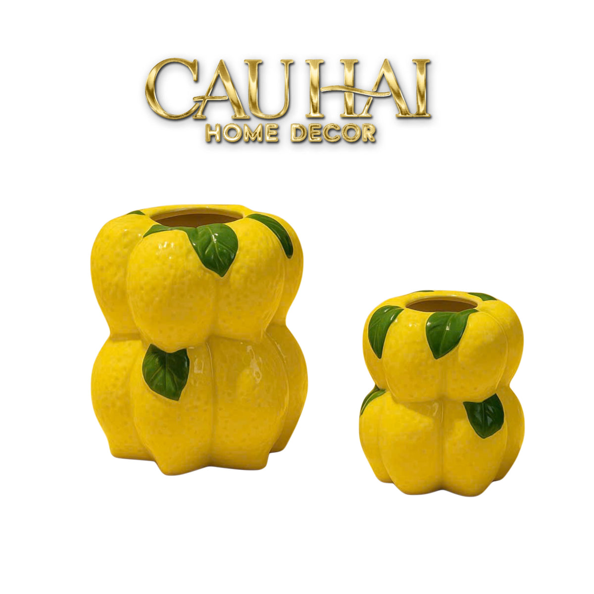La Sicilia Royale - Set 2 Bình Gốm Sứ Chanh Vàng — Citrine Bloom Ceramic Pair-BÌNH GỐM SỨ-CẬU HAI HOME DECOR-CẬU HAI HOME DECOR