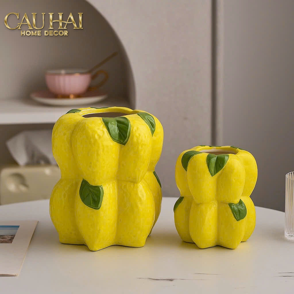 La Sicilia Royale - Set 2 Bình Gốm Sứ Chanh Vàng — Citrine Bloom Ceramic Pair-BÌNH GỐM SỨ-CẬU HAI HOME DECOR-CẬU HAI HOME DECOR