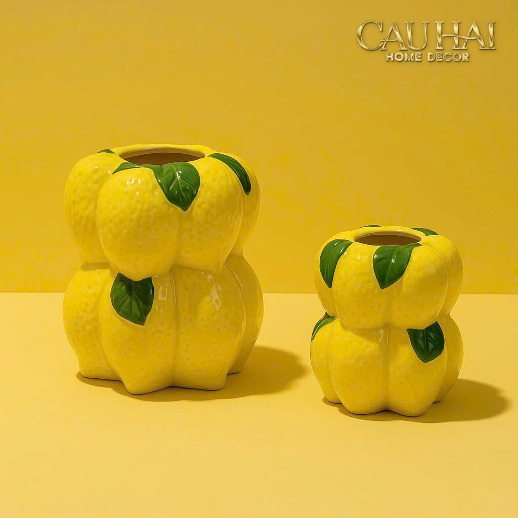 La Sicilia Royale - Set 2 Bình Gốm Sứ Chanh Vàng — Citrine Bloom Ceramic Pair-BÌNH GỐM SỨ-CẬU HAI HOME DECOR-CẬU HAI HOME DECOR