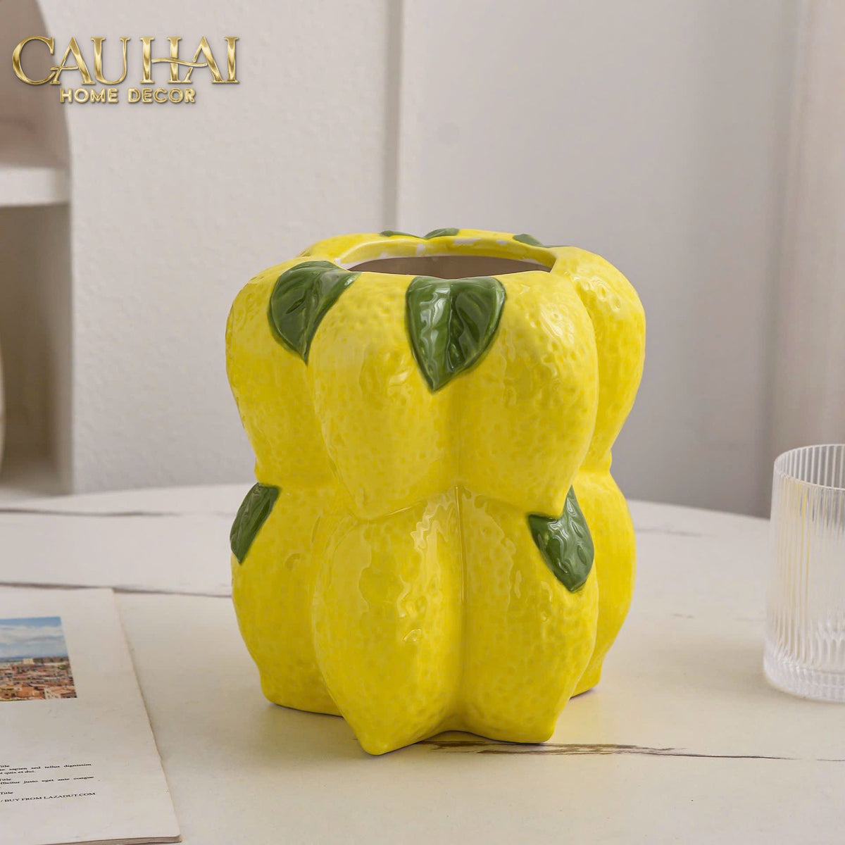 La Sicilia Royale - Set 2 Bình Gốm Sứ Chanh Vàng — Citrine Bloom Ceramic Pair-BÌNH GỐM SỨ-CẬU HAI HOME DECOR-CẬU HAI HOME DECOR