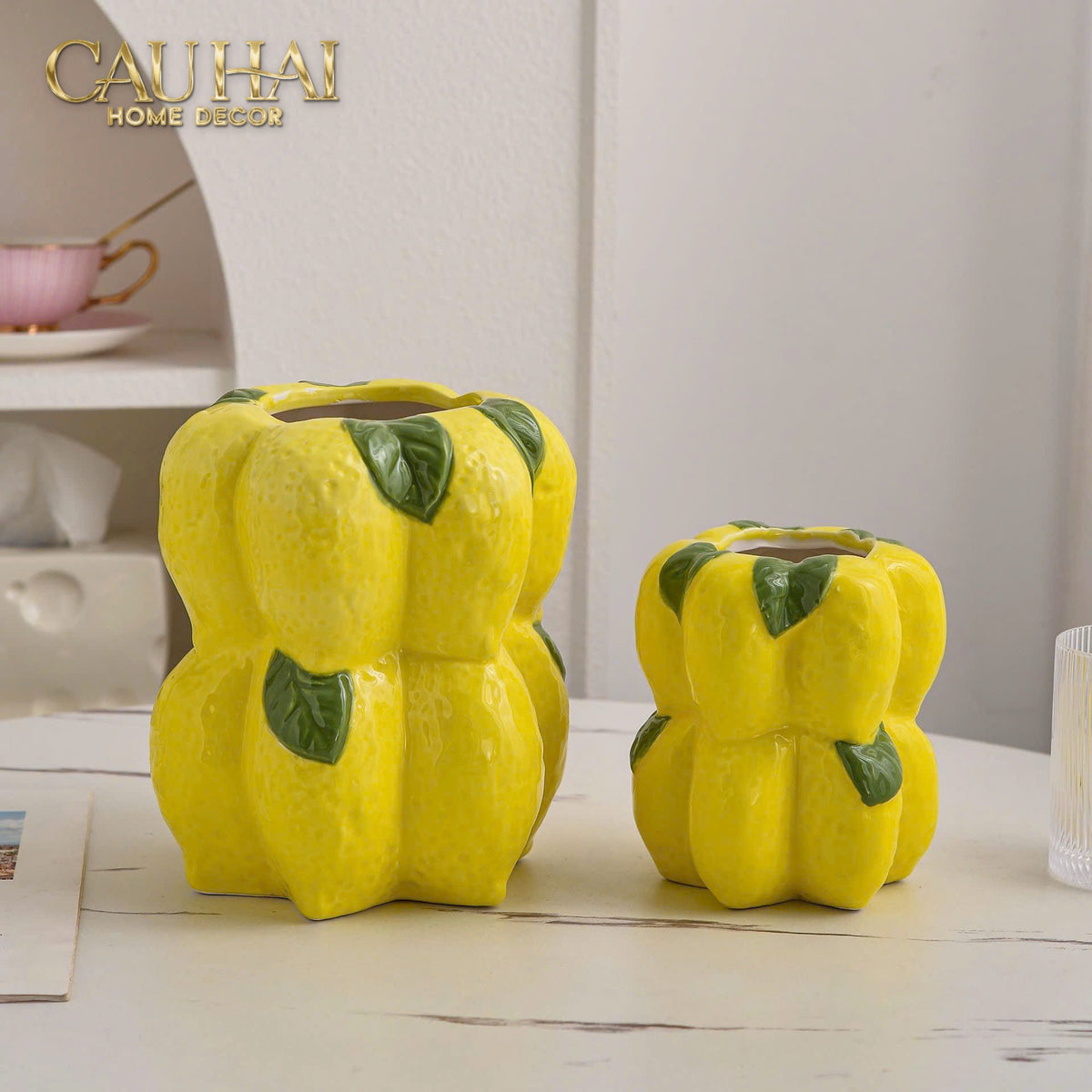 La Sicilia Royale - Set 2 Bình Gốm Sứ Chanh Vàng — Citrine Bloom Ceramic Pair-BÌNH GỐM SỨ-CẬU HAI HOME DECOR-CẬU HAI HOME DECOR
