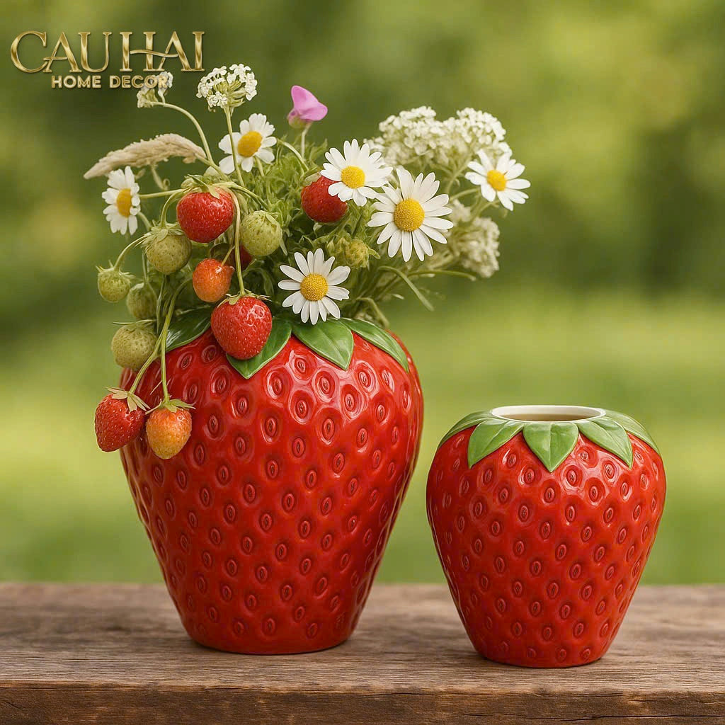 La Sicilia Royale - Set 2 Bình Gốm Sứ Dâu Tây — Fraise Couture Ceramic Pair-BÌNH GỐM SỨ-CẬU HAI HOME DECOR-CẬU HAI HOME DECOR