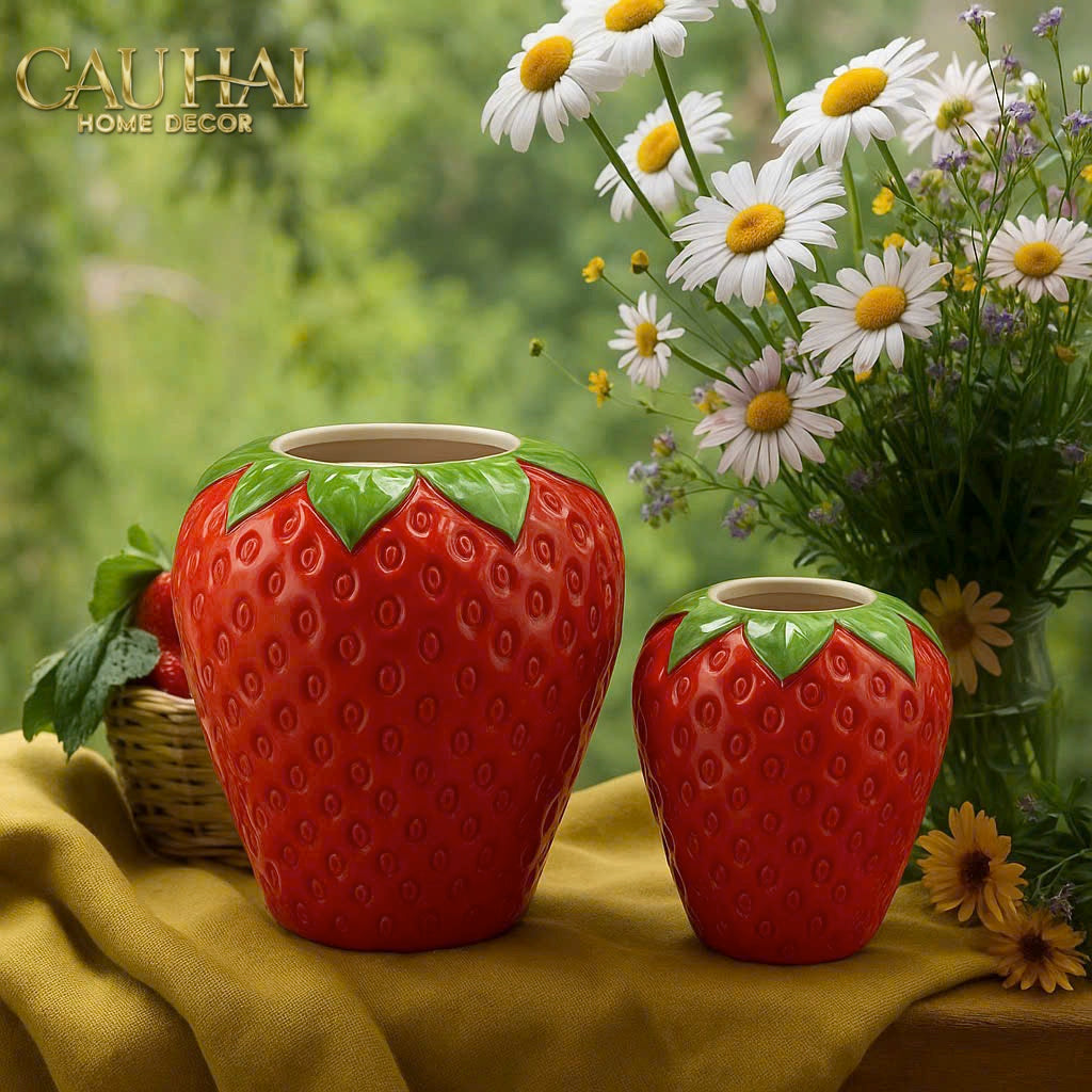 La Sicilia Royale - Set 2 Bình Gốm Sứ Dâu Tây — Fraise Couture Ceramic Pair-BÌNH GỐM SỨ-CẬU HAI HOME DECOR-CẬU HAI HOME DECOR
