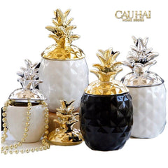 Lọ Ceramic Aura Pineapple - Gold/Silver-CẬU HAI HOME DECOR