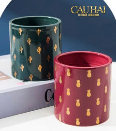 Lọ Kẹo Gốm Sứ Holiday Seasons Golden Fêtes Art Canister 8.5x14-CẬU HAI HOME DECOR