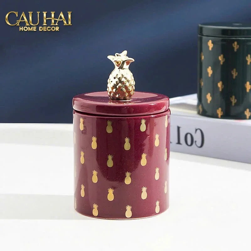 Lọ Kẹo Gốm Sứ Holiday Seasons Golden Fêtes Art Canister 8.5x14-CẬU HAI HOME DECOR