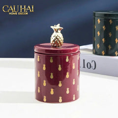 Lọ Kẹo Gốm Sứ Holiday Seasons Golden Fêtes Art Canister 8.5x14-CẬU HAI HOME DECOR