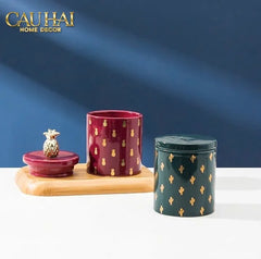 Lọ Kẹo Gốm Sứ Holiday Seasons Golden Fêtes Art Canister 8.5x14-CẬU HAI HOME DECOR