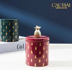 Lọ Kẹo Gốm Sứ Holiday Seasons Golden Fêtes Art Canister 8.5x14-CẬU HAI HOME DECOR