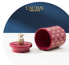 Lọ Kẹo Gốm Sứ Holiday Seasons Golden Fêtes Art Canister 8.5x14-CẬU HAI HOME DECOR