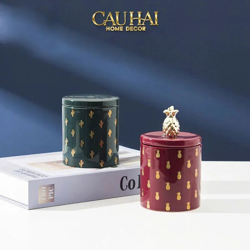 Lọ Kẹo Gốm Sứ Holiday Seasons Golden Fêtes Art Canister 8.5x14-TRANG TRÍ GIÁNG SINH-Đối tác tại Trung Quốc theo từng đơn đặt hàng-CẬU HAI HOME DECOR