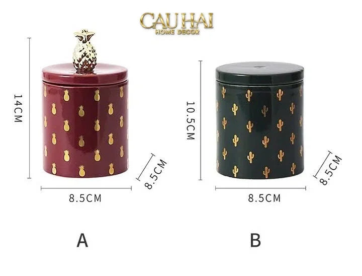 Lọ Kẹo Gốm Sứ Holiday Seasons Golden Fêtes Art Canister 8.5x14-TRANG TRÍ GIÁNG SINH-Đối tác tại Trung Quốc theo từng đơn đặt hàng-CẬU HAI HOME DECOR