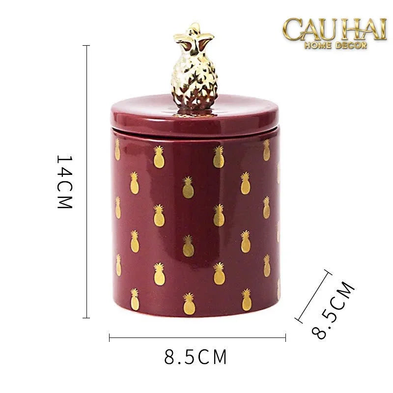 Lọ Kẹo Gốm Sứ Holiday Seasons Golden Fêtes Art Canister 8.5x14-TRANG TRÍ GIÁNG SINH-Đối tác tại Trung Quốc theo từng đơn đặt hàng-CẬU HAI HOME DECOR