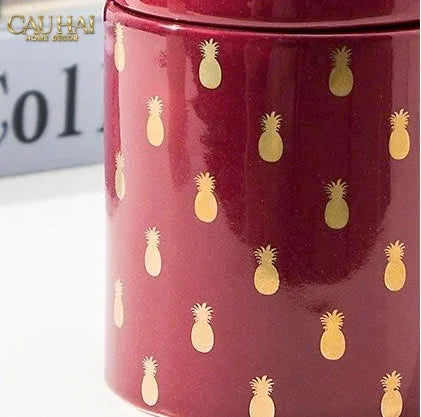 Lọ Kẹo Gốm Sứ Holiday Seasons Golden Fêtes Art Canister 8.5x14-TRANG TRÍ GIÁNG SINH-Đối tác tại Trung Quốc theo từng đơn đặt hàng-CẬU HAI HOME DECOR