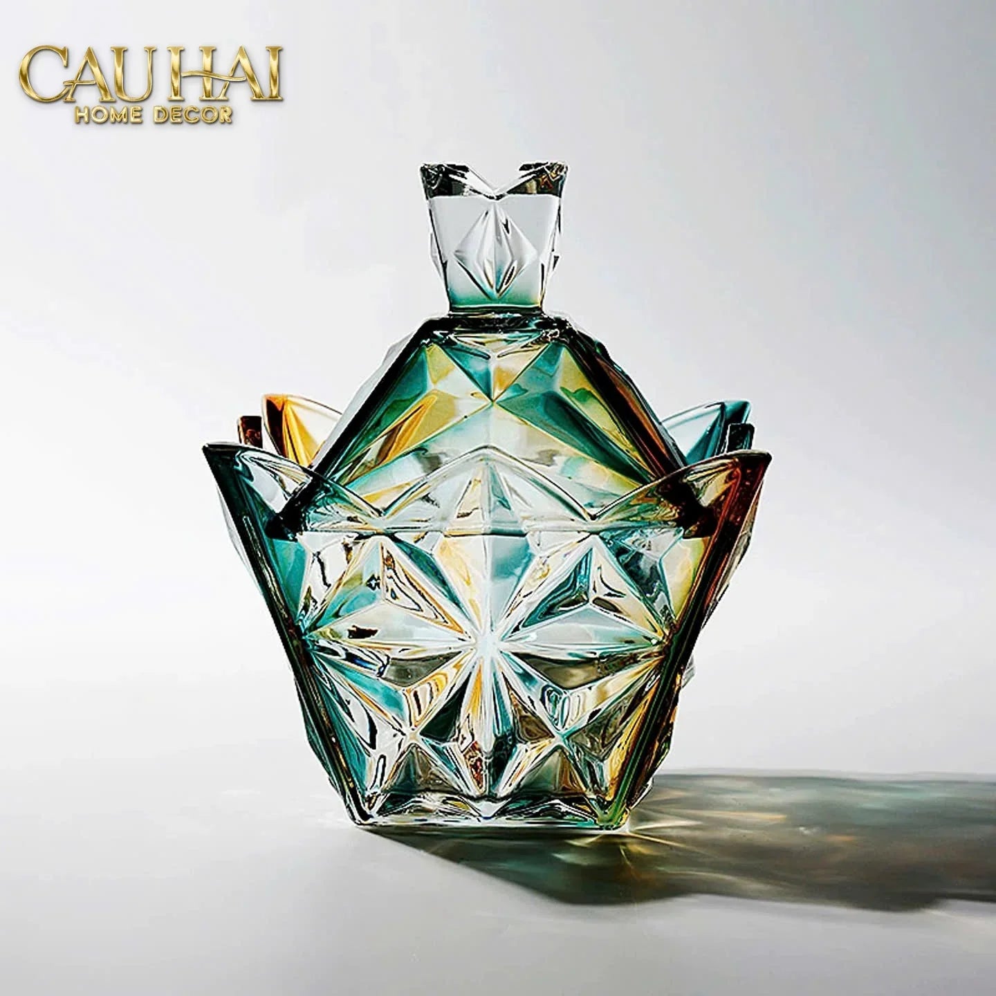 Lọ Kẹo Pha Lê Ngũ Sắc Arc-En-Ciel Couronne Royale Cristalleries Candy Bonbonnière 16x18-CẬU HAI HOME DECOR