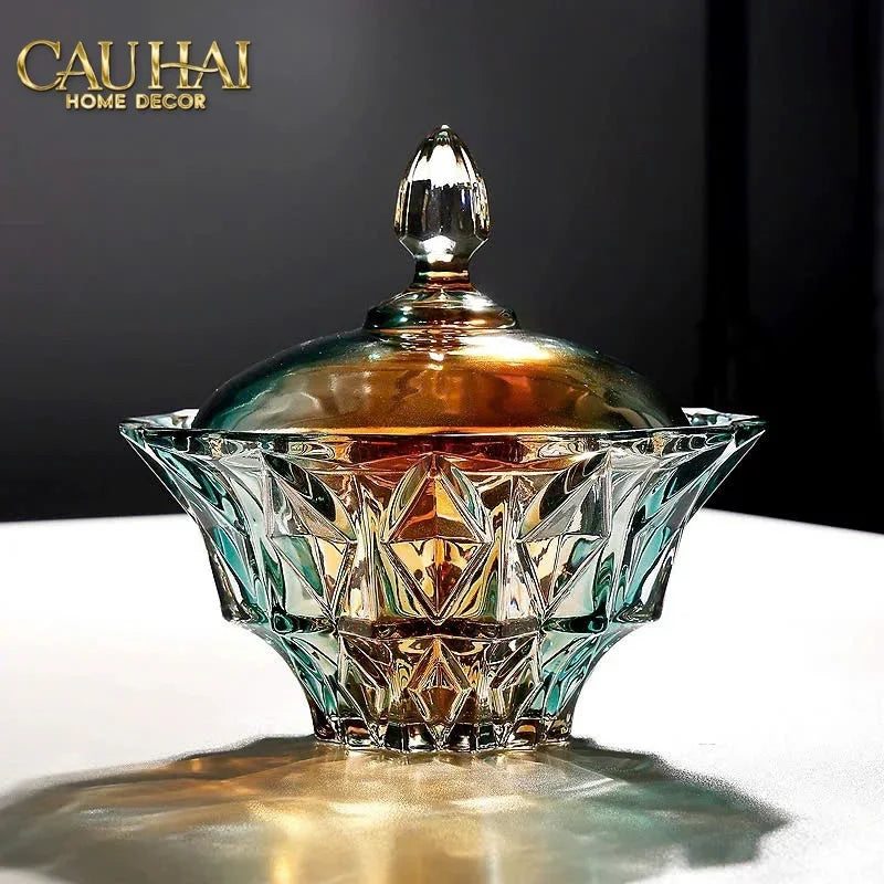 Lọ Kẹo Pha Lê Ngũ Sắc Arc-En-Ciel Orbe De Sceptre Cristalleries Candy Bonbonnière 19x19.5-Lọ kẹo Canister Bonbonnière-Đối tác tại Trung Quốc theo từng đơn đặt hàng-CẬU HAI HOME DECOR