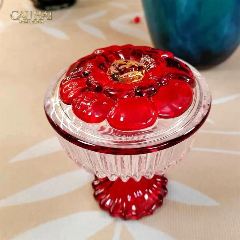 Lọ Kẹo Pha Lê Ruby Floral Jello Cristalleries Bonbonnière 11x15 285ml-CẬU HAI HOME DECOR