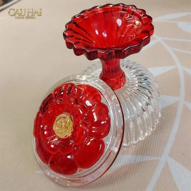 Lọ Kẹo Pha Lê Ruby Floral Jello Cristalleries Bonbonnière 11x15 285ml-CẬU HAI HOME DECOR