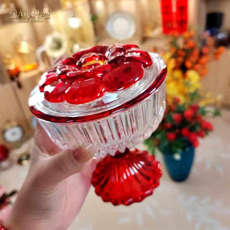 Lọ Kẹo Pha Lê Ruby Floral Jello Cristalleries Bonbonnière 11x15 285ml-CẬU HAI HOME DECOR