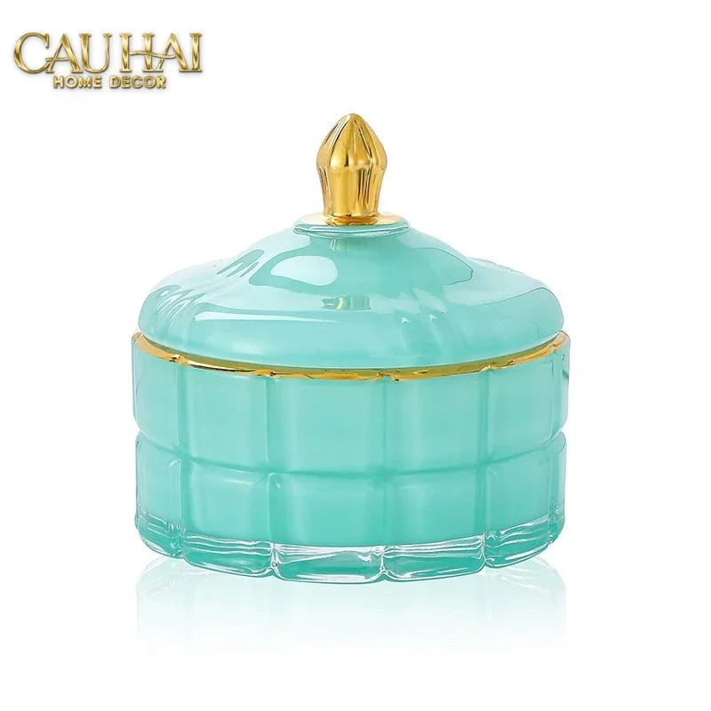Lọ Kẹo Thuỷ Tinh Castle Wall Cyan / Savior-Lọ kẹo Canister Bonbonnière-Đối tác tại Trung Quốc theo từng đơn đặt hàng-CẬU HAI HOME DECOR