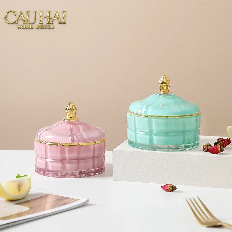 Lọ Kẹo Thuỷ Tinh Castle Wall Cyan / Savior-Lọ kẹo Canister Bonbonnière-Đối tác tại Trung Quốc theo từng đơn đặt hàng-CẬU HAI HOME DECOR