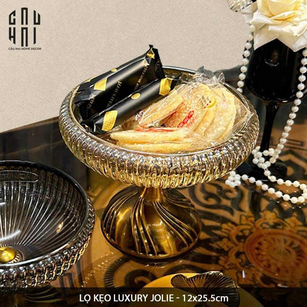 Lọ Kẹo Thuỷ Tinh Chân Cao Golden Ginkgo Candy Bonbonnière 21x22.5-CẬU HAI HOME DECOR
